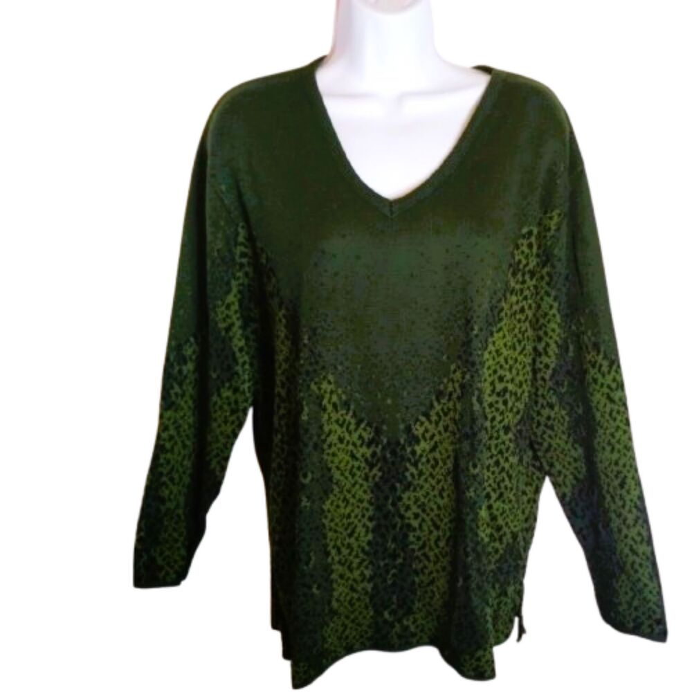 Maggie Mcnaughton Green and Black Pixelated Print Women's Sweater Plus size 1X